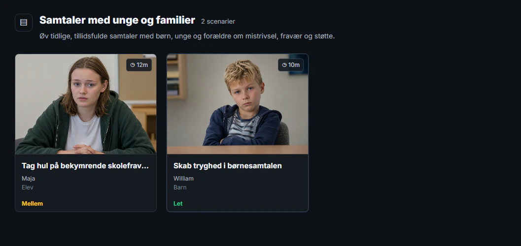 Modulet Samtaler med unge og familier med William i scenariet Skab tryghed i børnesamtalen