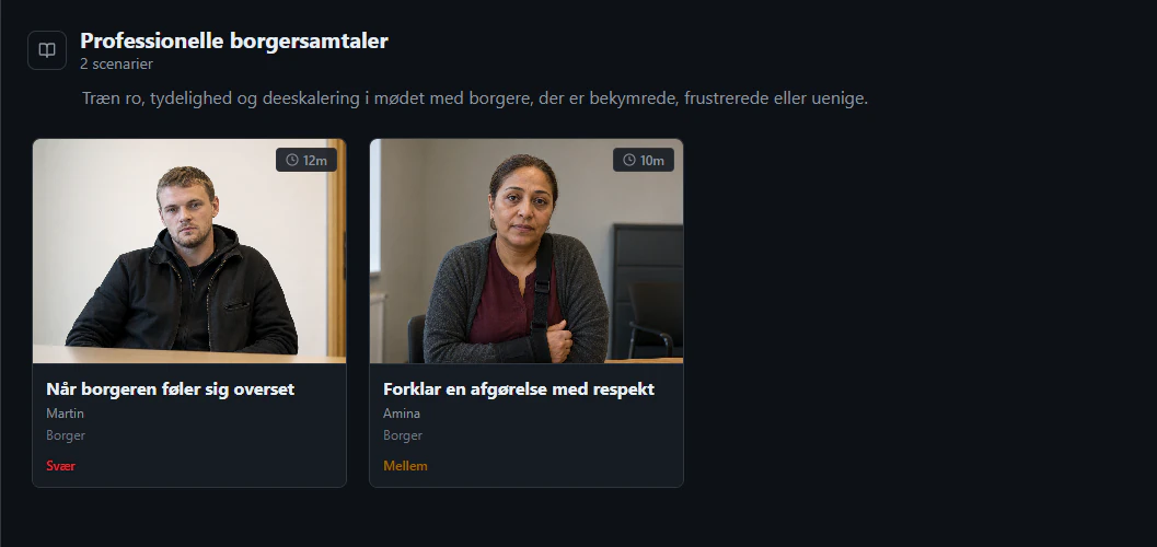 Modulet Professionelle borgersamtaler med to AI-baserede scenarier